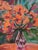 Abstract Impressionist Abstract Orange Floral Bouquet Painting Including the Antiqued Gold Wood Frame For Sale - Image 3 of 5