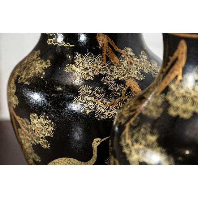 Large English Chinoiserie Papier-Mâché Table Lamps, 1950, Set of 2 For Sale - Image 9 of 16
