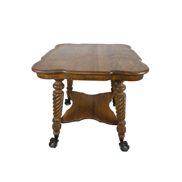 Early 20th Century Tiger Oak Barley Twist Table With Glass Ball & Claw Feet For Sale - Image 12 of 17