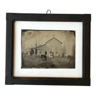 Antique Framed Homestead Tintype Portrait With Cows, Circa Last Quarter 19th Century For Sale