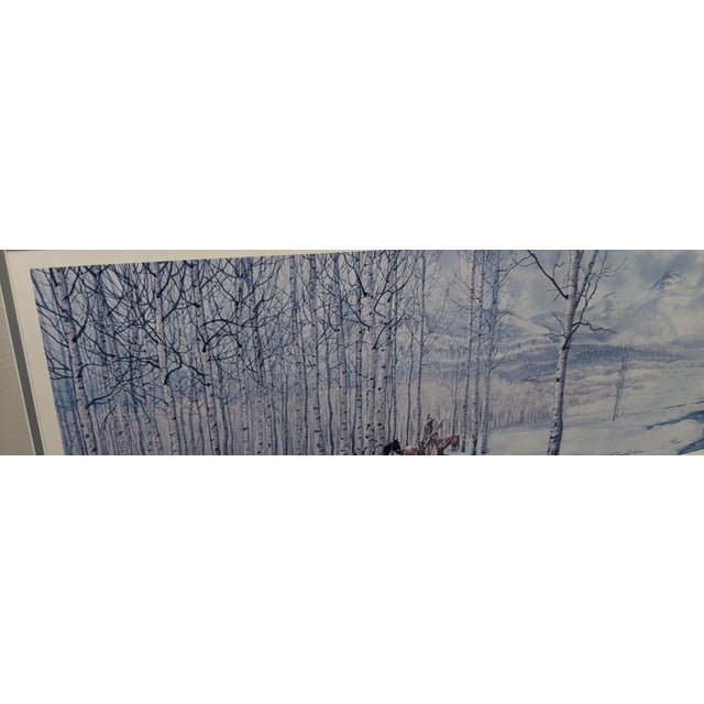 Wood Late 20th Century Signed Limited Edition Native American Winter Landscape Panorama by Mark Silversmith, Framed & Matted For Sale - Image 7 of 17