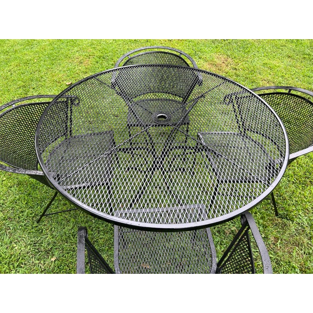 American Vintage Wrought Iron Patio Table & 4 Barrel Chairs For Sale - Image 3 of 7