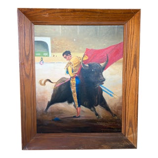1947 Mid-Century Spanish Bullfighting Oil Painting of Matador Manolete by M. Merrill For Sale