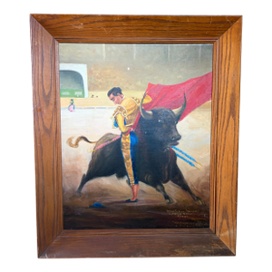 1947 Mid-Century Spanish Bullfighting Oil Painting of Matador Manolete by M. Merrill