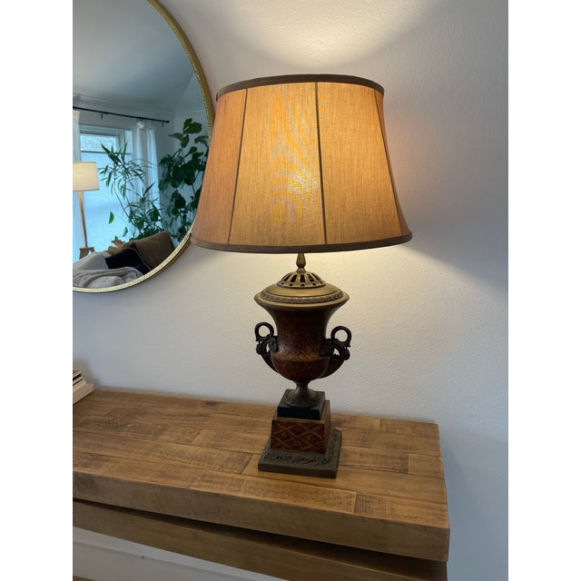 Mid 20th Century Vintage Bronze Urn Table Lamps With Red and Gold Detailing - a Pair For Sale - Image 10 of 11
