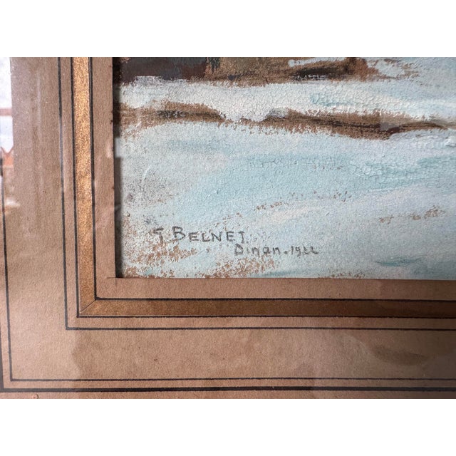Wood 1922 G. Belnet Winter Cityscape Oil on Paper Painting, Framed Under Glass For Sale - Image 7 of 12