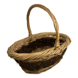 Vintage Oval Natural Wicker Gathering Basket With Handle, Moss Decoration
