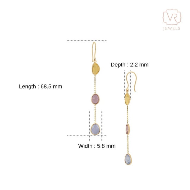 4.25ct Multi Sapphire September Birthstone Chain Dangle Earrings in 14k Gold- 2 Pieces For Sale - Image 11 of 16