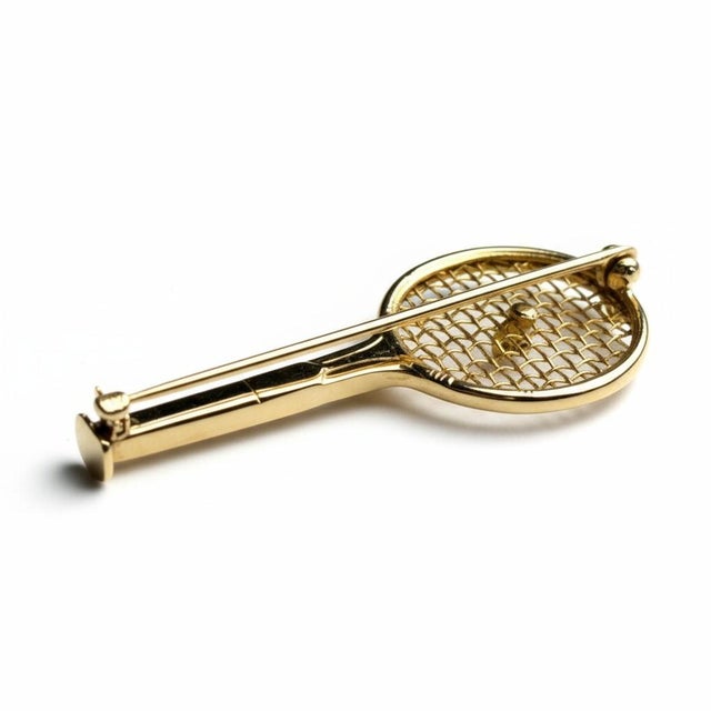 Gold Cartier 14k Yellow Gold Ladies Tennis Racket Brooch With Pearl Vintage Estate For Sale - Image 8 of 11