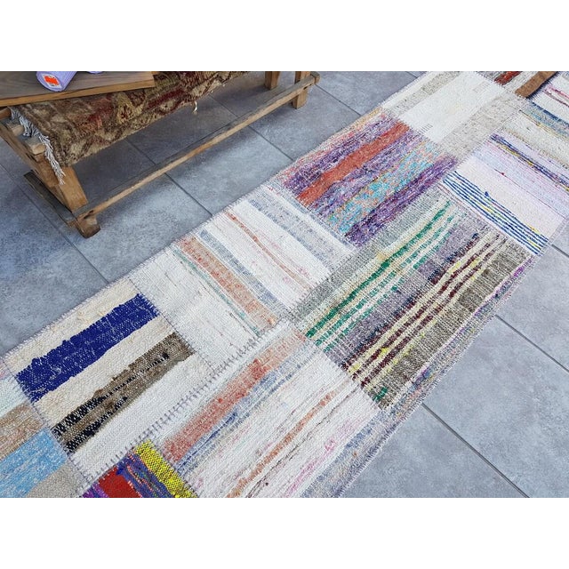White Nautral Vintage Wool Runner For Sale - Image 4 of 10