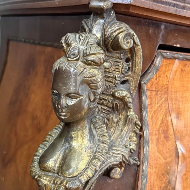 1960s French Louis XV Style Marble Top Bombe Commode With Figural Ormolu Mounts For Sale In Raleigh - Image 6 of 12