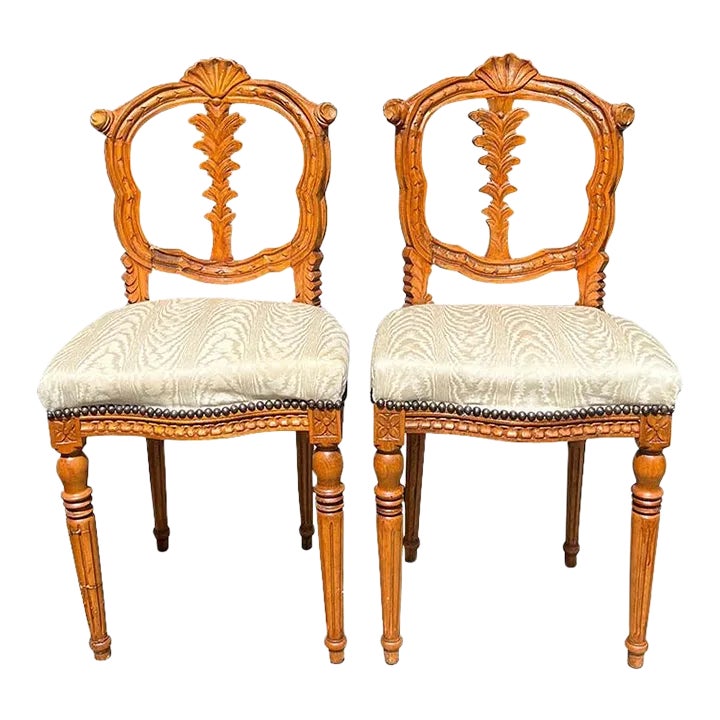 Antique French Carved Upholstered Wood Grotto Shell Motif Chairs - a ...