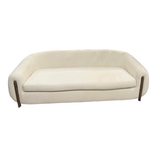 Crate and Barrel White Boucle Couch For Sale