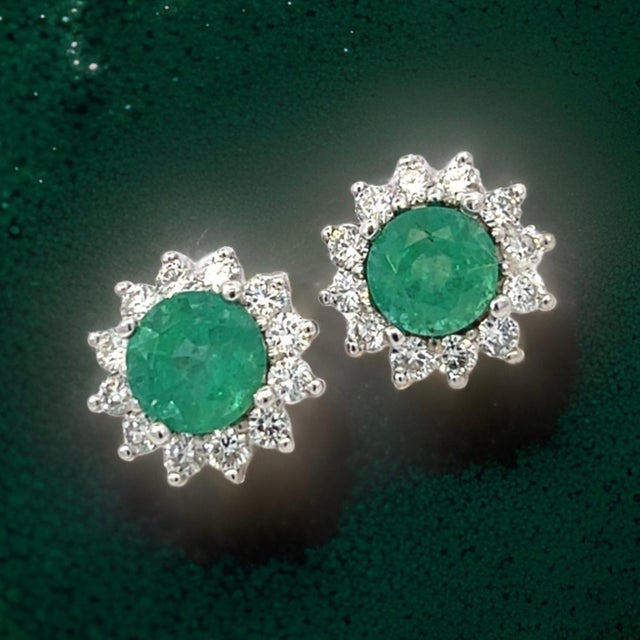 Green Natural Emerald Diamond Earrings 14k Gold 2.99 TCW Certified For Sale - Image 8 of 10