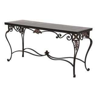 Wrought Iron Base Marble Top Console Table For Sale