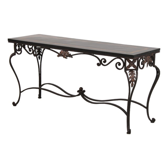 Wrought Iron Base Marble Top Console Table For Sale