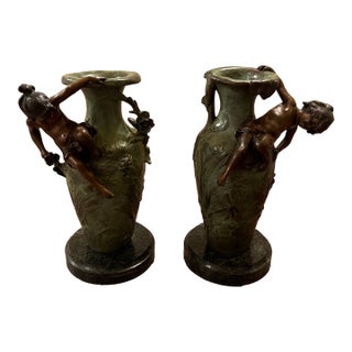 Auguste Moreau Art Nouveau Vases - Pair For Sale