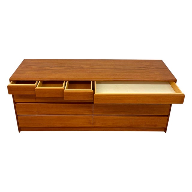 Vintage Mid Century Modern Teak Long Lowboy Double Dresser Credenza. For Sale - Image 10 of 12