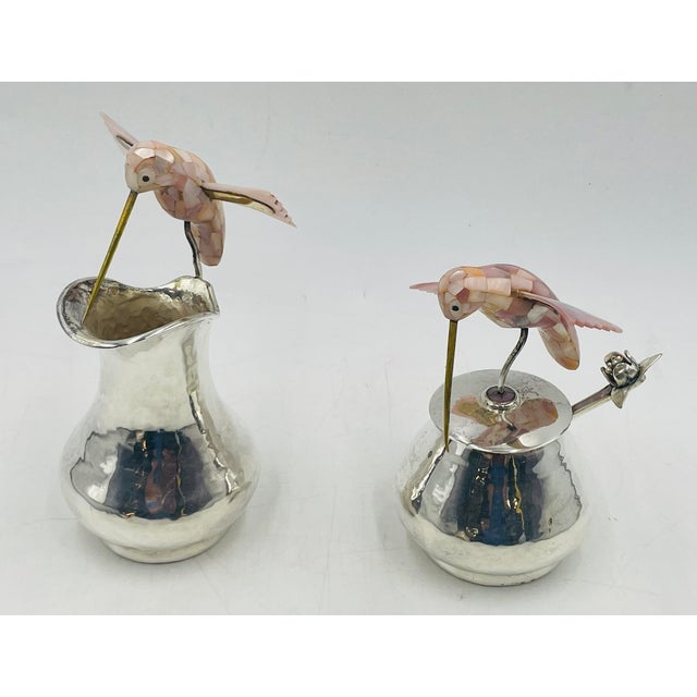 Los Castillo Silver Hummingbird Creamer, Sugar & Ladle, Taxco 1960s For Sale - Image 9 of 18