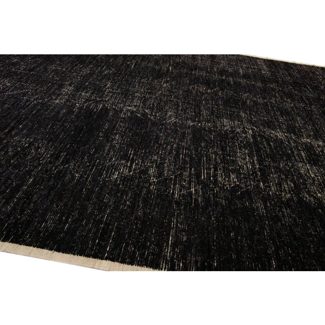 Textile Modern Black Moroccan Style Handmade Boho Chic Oversize Wool Rug For Sale - Image 7 of 11