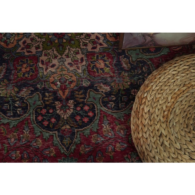 Textile 1970s Vintage Persian Handmade Wool 10x13 Red Area Rug For Sale - Image 7 of 13