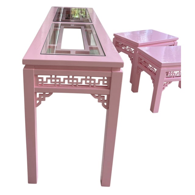 1980’s Chinese Chippendale Fretwork Sofa/Console Table For Sale In Houston - Image 6 of 17