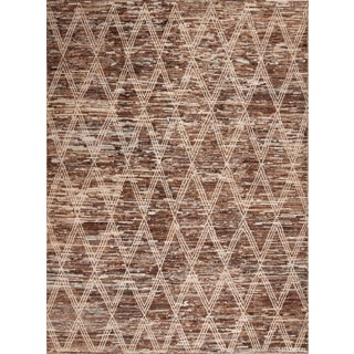 Nazmiyal Collection Earthy Brown Tribal Geometric Diamond Pattern Modern Area Rug For Sale