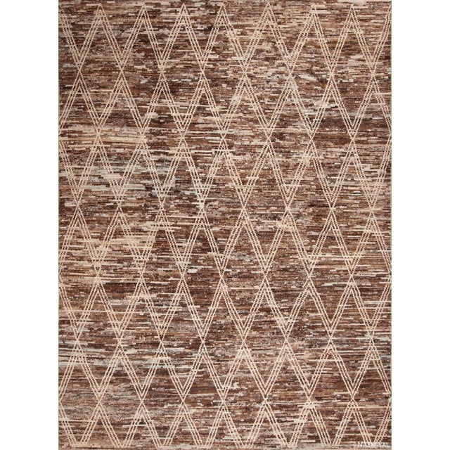 Nazmiyal Collection Earthy Brown Tribal Geometric Diamond Pattern Modern Area Rug For Sale