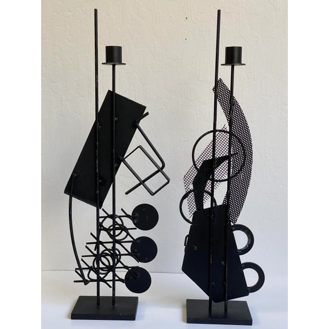 90s Rick Martin Postmodern Memphis Candle Holders a Pair For Sale - Image 4 of 12