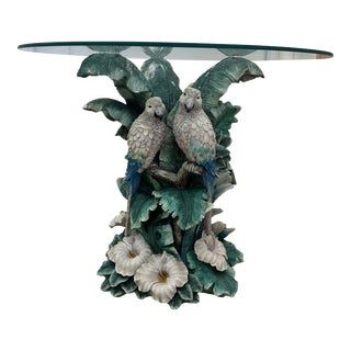 1980s Tropical Parrot and Flamingo Side Table Floral Palms For Sale