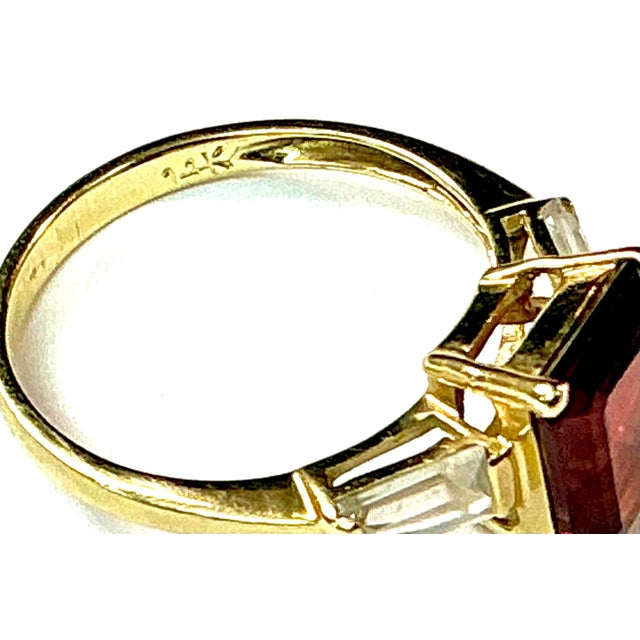 Mid 20th Century Garnet With Diamond Baguettes 14k Yellow Gold Ring For Sale - Image 5 of 6