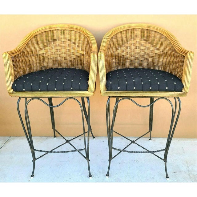 Braxton Culler Wicker & Wrought Iron Swivel Barstools - a Pair For Sale - Image 10 of 10