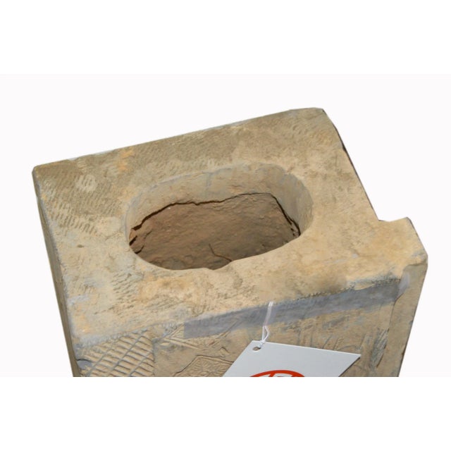 Cream 19th Century Tall Chinese Hand-Carved Stone Temple Decoration Pedestal Planter For Sale - Image 8 of 9