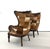 Vintage Carved Wood Patchwork Cowhide Wingback Chairs - Pair For Sale - Image 4 of 9