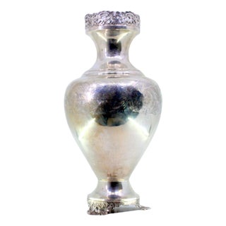 Rounded Silver Vase with Engraved Floral Rim Motifs For Sale