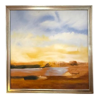 Framed Landscape Oil Painting – Warm Sunset Over Water Z. Groger For Sale