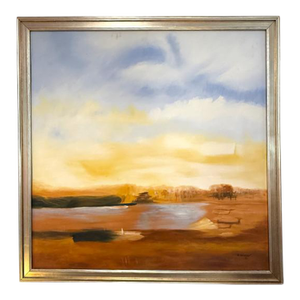 Framed Landscape Oil Painting – Warm Sunset Over Water Z. Groger