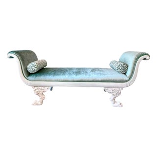 Antique Paw Foot Chaise in Velvet For Sale