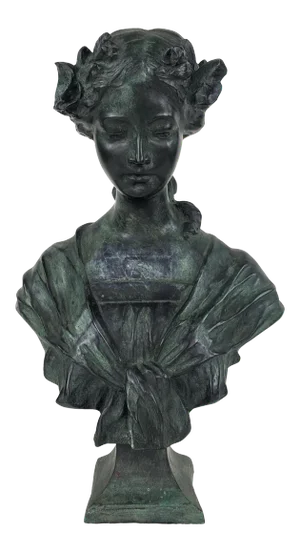 Early 20th Century Bronze Lady Bust With Shawl