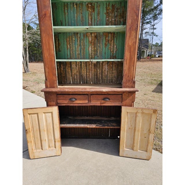 Primitive Stepback Cupboard, Beadboard Back, Layers of Chippy Paint With a Warm Patina For Sale - Image 6 of 8