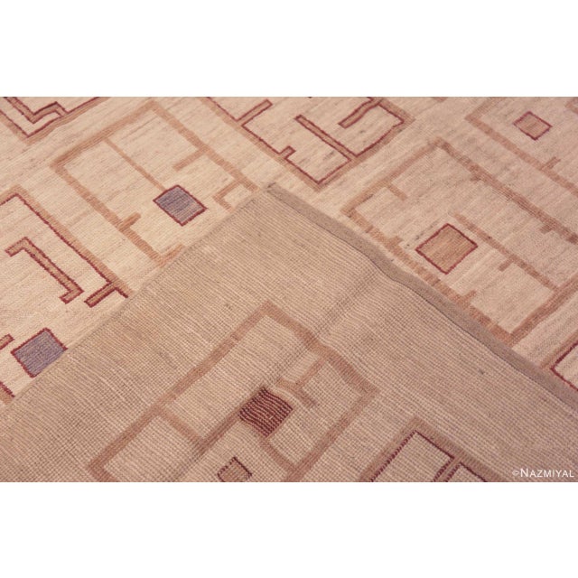 Ivory Cream Large Modern Rustic Tribal Geometric Grid Pattern Rug For Sale In New York - Image 6 of 6