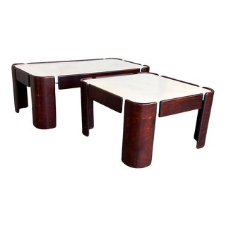Set of Mid Century Modern Coffee Tables With Curved Legs and White Top For Sale