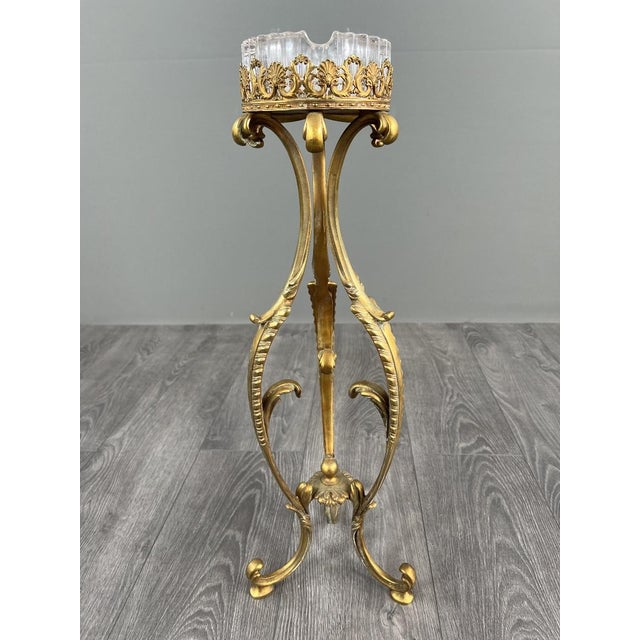 Gold 20th Century Standing Ashtray in Gilt Bronze and Crystal For Sale - Image 8 of 10