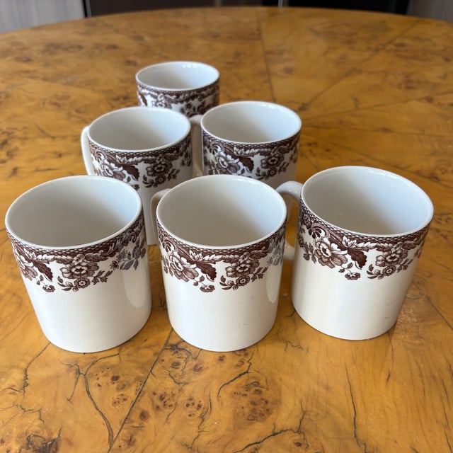 Vintage Spode Delamere Brown Transferware Coffee Mugs - Set of 6 For Sale - Image 10 of 13