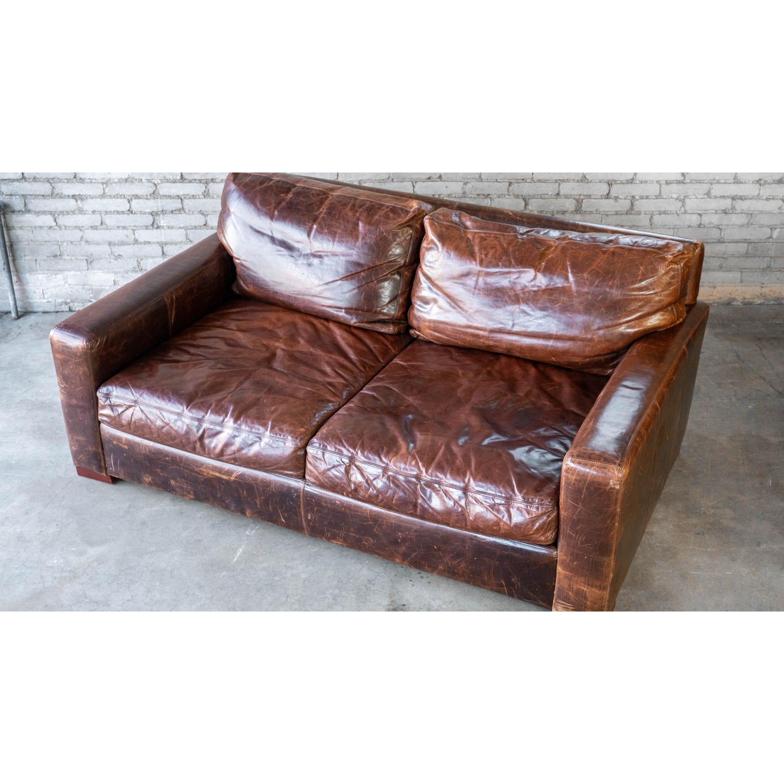 Restoration Hardware Maxwell Distressed Cigar Luxe Leather Sofa