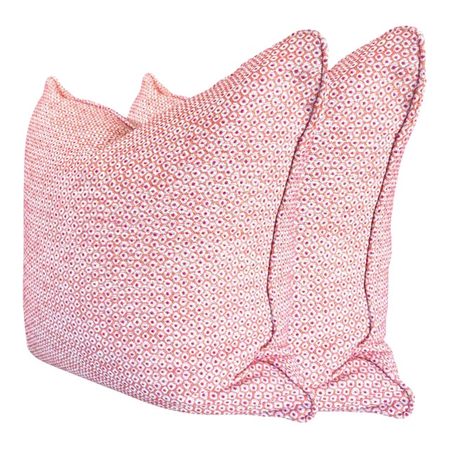 Pair of 22'' Indoor/Outdoor Coral Thibaut Pillows For Sale