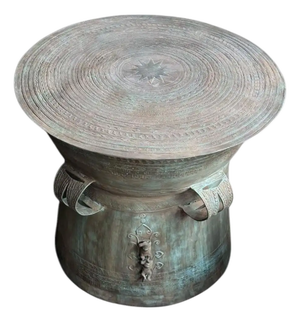 Monumental Cast Bronze Rain Drum Side Table Sculptural Patinated Finish