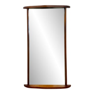 Vintage Mid-Century Modern Style Curved Wooden Frame Wall Mirror. For Sale