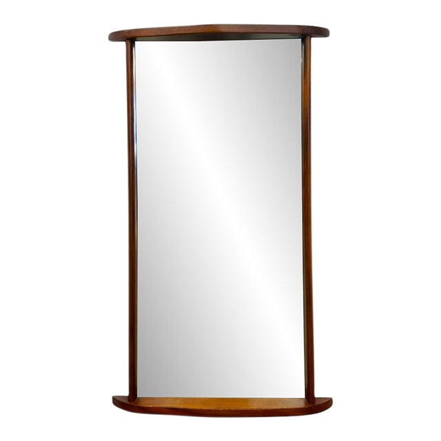 Vintage Mid-Century Modern Style Curved Wooden Frame Wall Mirror. For Sale