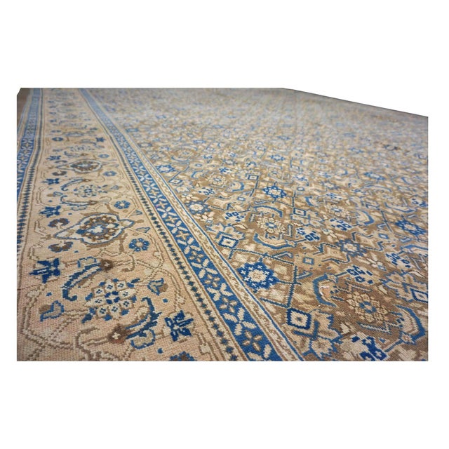 Tan Antique Persian Sultanabad Wool 12x17 Tan, Grey & Light Blue Handmade Area Rug #1142501 For Sale - Image 8 of 8
